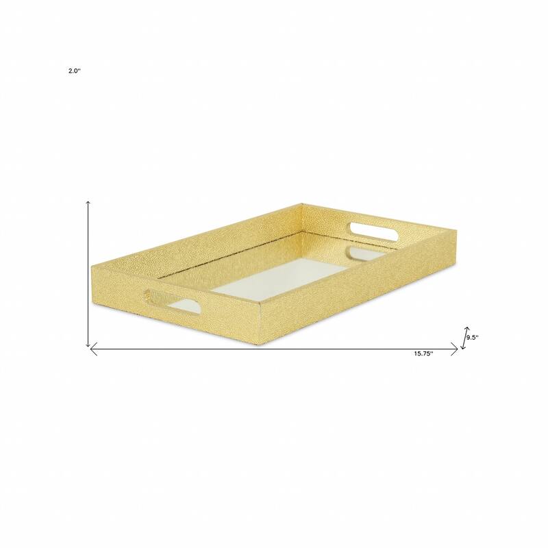 HomeRoots 16" Gold Rectangular Wood Handmade Tray With Handles