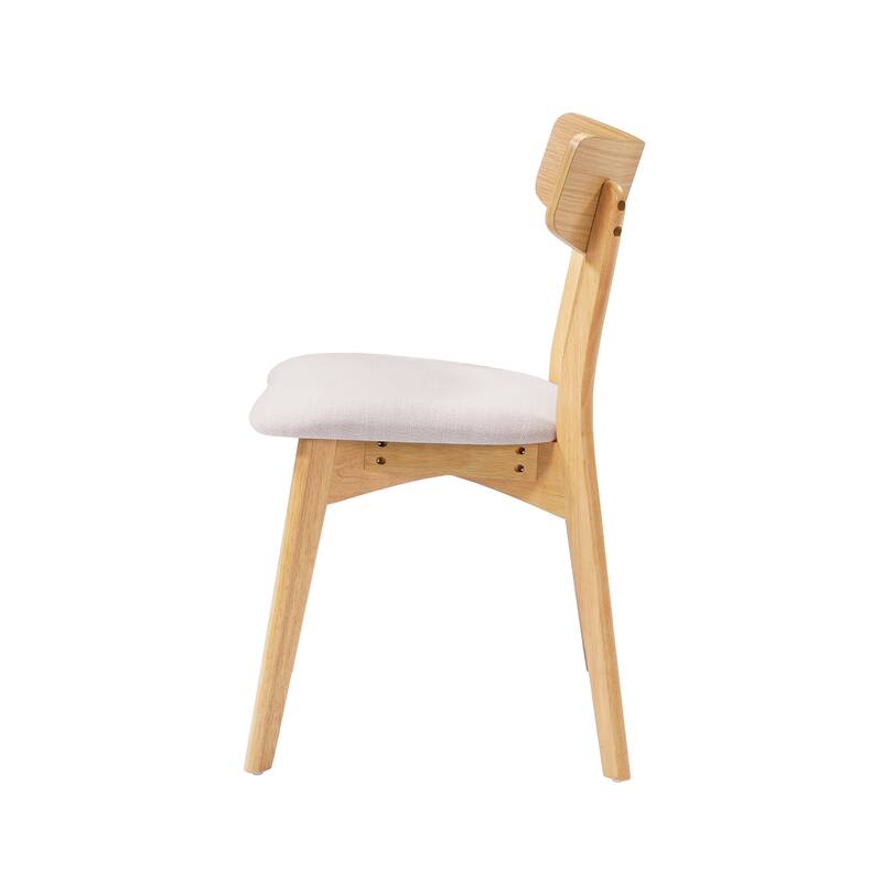 Mid-Century Walnut Finished Frame Upholstered Dining Chairs, Set of 4, Light beige+Natural