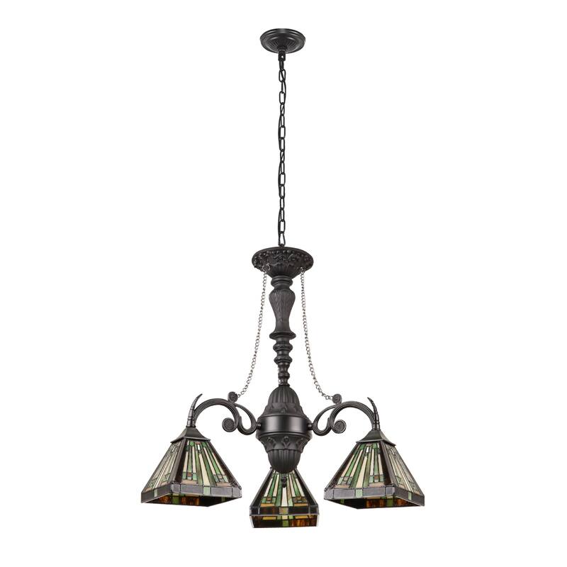 Tiffany-Style 3-Light Mini Chandelier 24" Wide - Multicolored