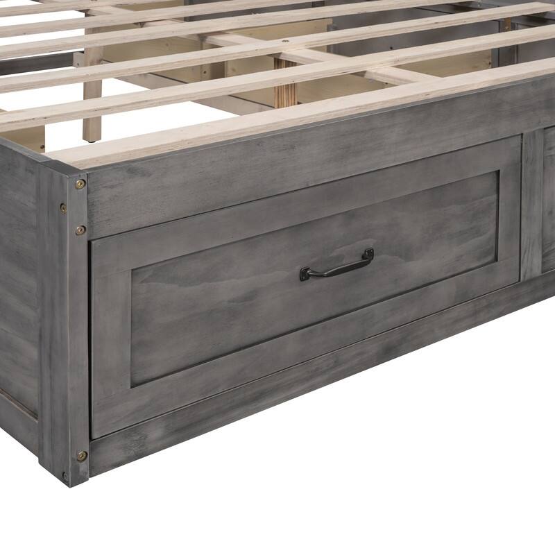 Full Size And Queen Size Platform Bed with 6 Storage Drawers,Antique White