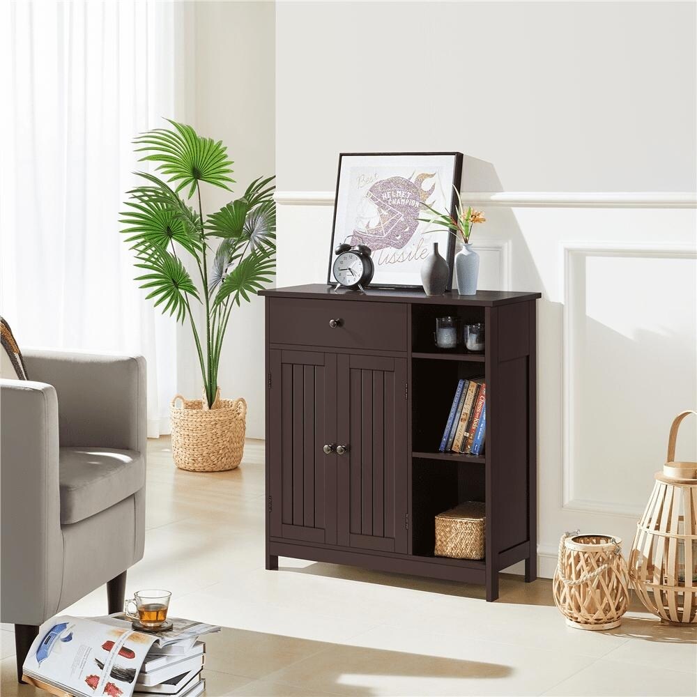 Easyfashion Wooden Storage Cabinet Organizer with 4 Drawers for Bathroom, Espresso, Brown
