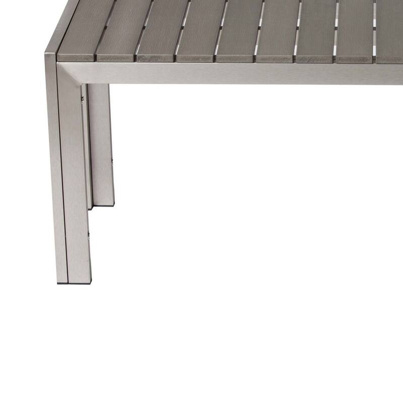 Plank Style Rectangular Plank Top Bench with Straight Metal Legs, Gray