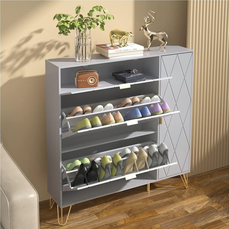 Shoe Cabinet Storage Cabinet with 3 Flip Drawers & Boot Rack Narrow Shoe Rack