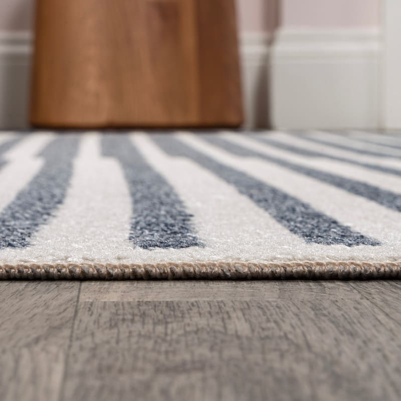 JONATHAN Y Slinger Minimalist Striped Plaid Machine-Washable Dark Gray/Cream Area Rug