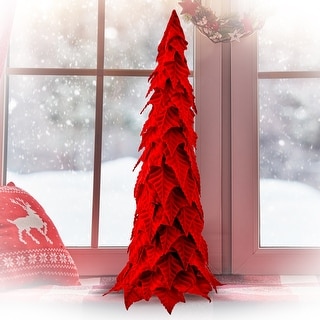 27" Velvet Poinsettia Leaf Cone Tree