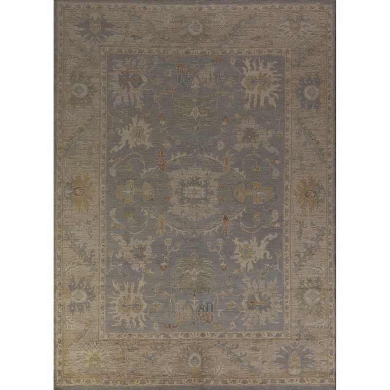 Hand Knotted Oriental 100% Wool Carpet Transitional All-Over Greys & Charcoal Oushak Area Rug - 11' 9'' X 9' 2''