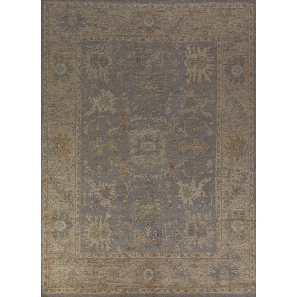 Hand Knotted Oriental 100% Wool Carpet Transitional All-Over Greys & Charcoal Oushak Area Rug - 11' 9'' X 9' 2''