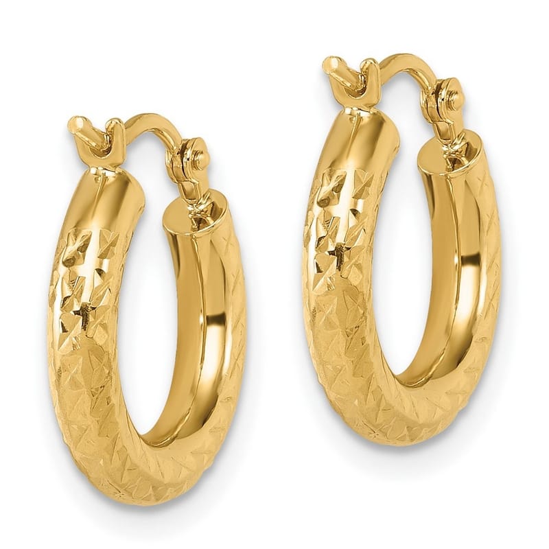 Curata 14k Yellow Gold Sparkle Cut Round Hoop Earrings - 16x16mm