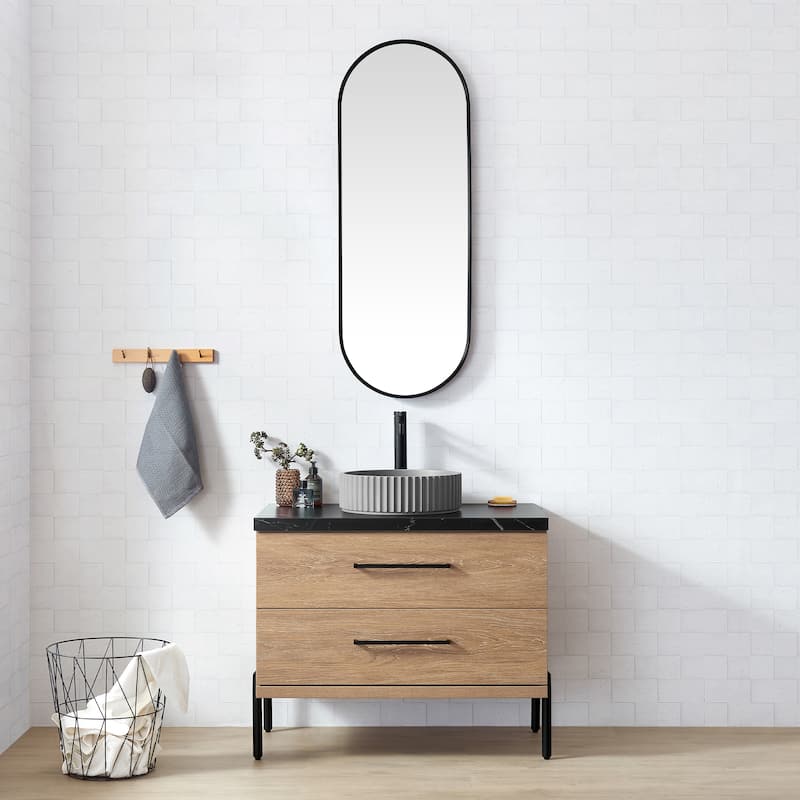Trento Bath Vanity, Sintered Stone Top with Concrete Sink & Mirror