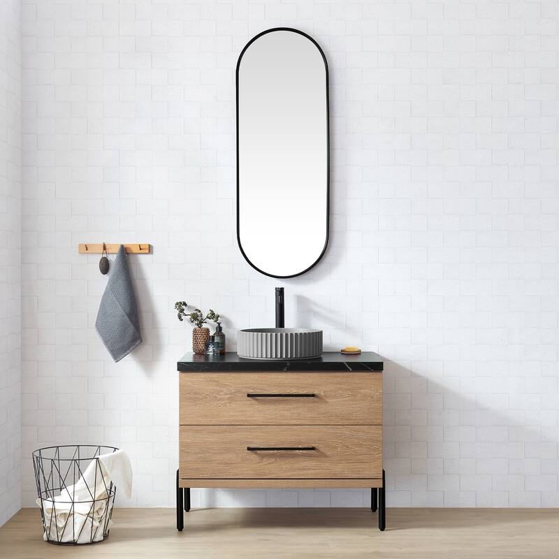 Trento Bath Vanity, Sintered Stone Top with Concrete Sink without Mirror