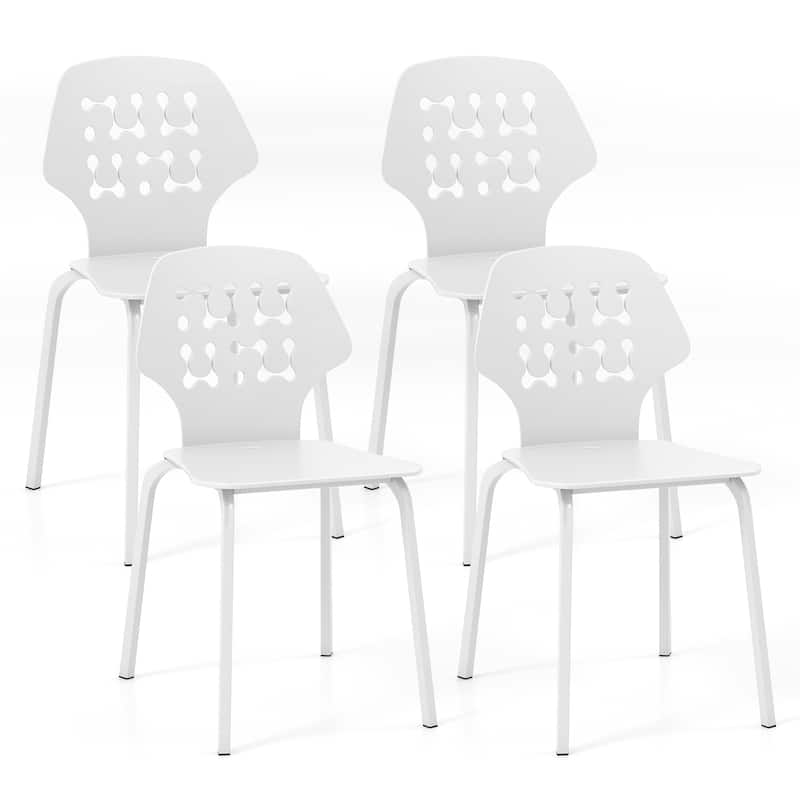 Set of 4 Metal Dining Chair with Hollowed Backrest and Metal Legs - 17.5" x 21" x 33.5" (L x W x H) - White