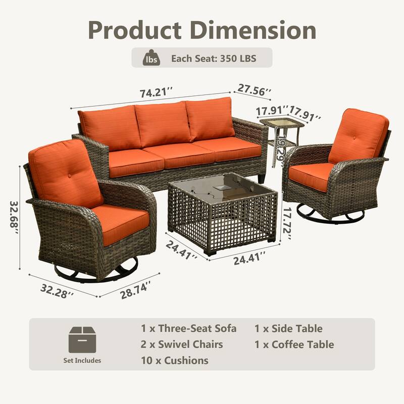 XIZZI Patio Wicker Furniture Conversation Set with Swivel Chairs