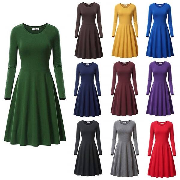 slide 1 of 5, Haute Edition Women's Long Sleeve Flared Skater Dress