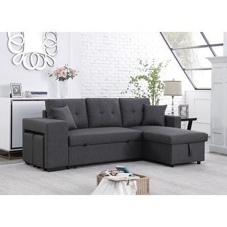 Linen Upholstered Reversible Sleeper Sectional Sofa with Storage Chaise ...