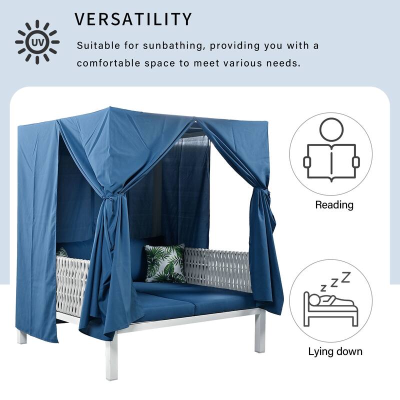 Outdoor Patio Sunbed with Curtains, High Comfort, Suitable for Multiple Scenarios