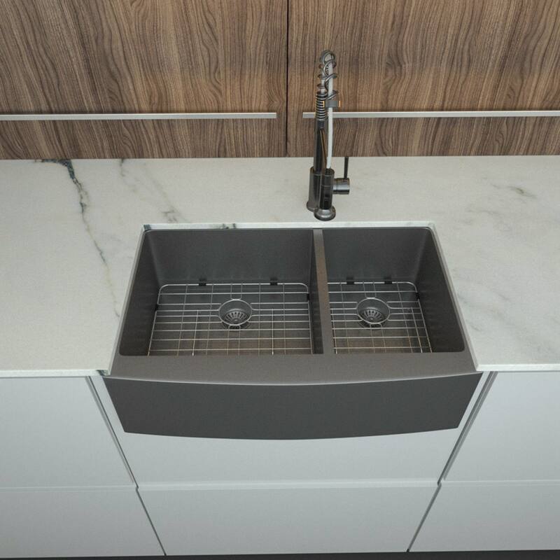 36-inch Black 16 Gauge Stainless Steel Apron-Front Double Bowl Kitchen Sink