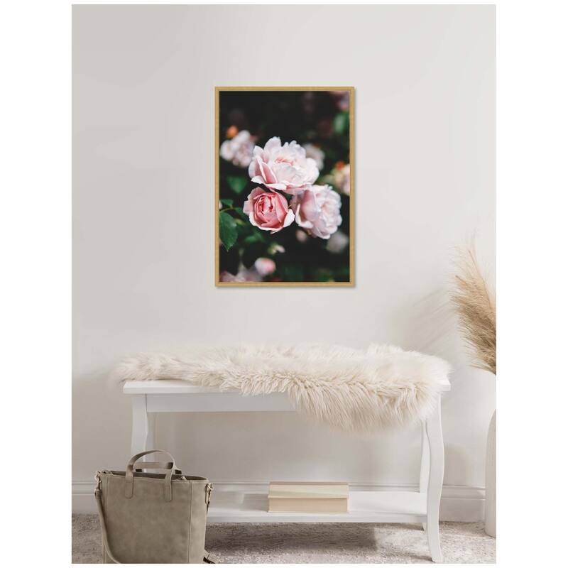Kate and Laurel Sylvie Delicate Light Pink Rose Floral Framed Canvas by Patricia Hasz of Patricia Rae Photography