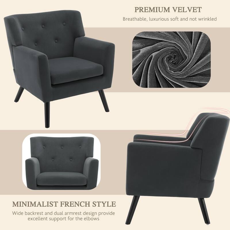 Velvet Upholstered Armchair Tufted Accent Chair, Set of 2 - 30.71"H x 28.35" W x 27.56"D