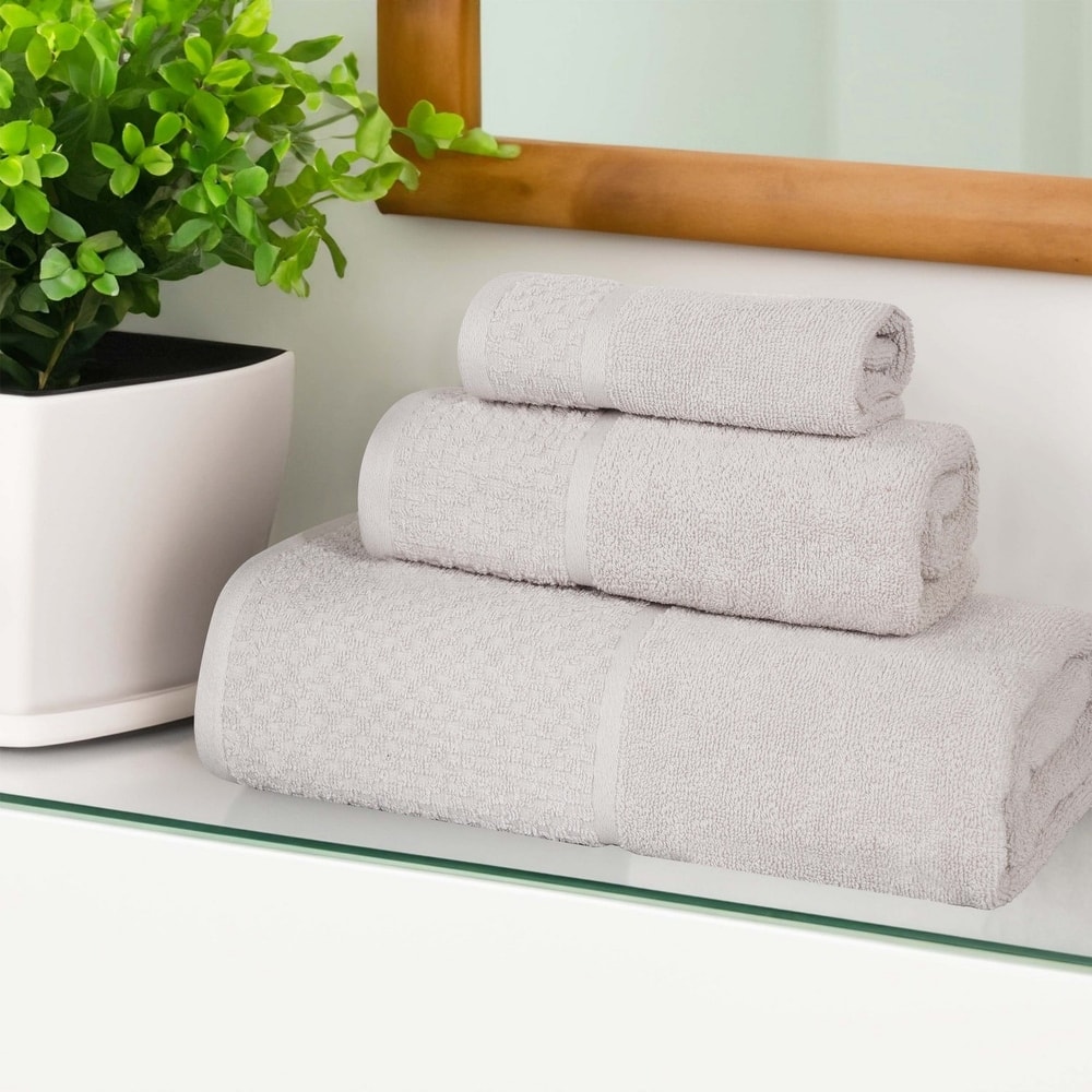 Superior Lodie Cotton Plush Absorbent Jacquard Solid 3 Piece Towel Set