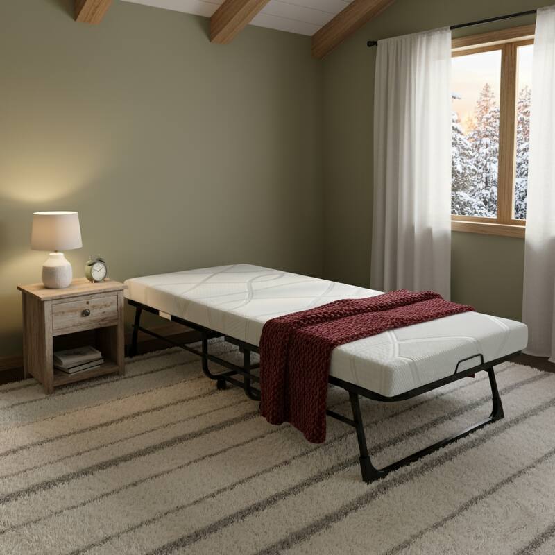 Folding Rollaway Bed with 4 Inch Twin Mattress - Black
