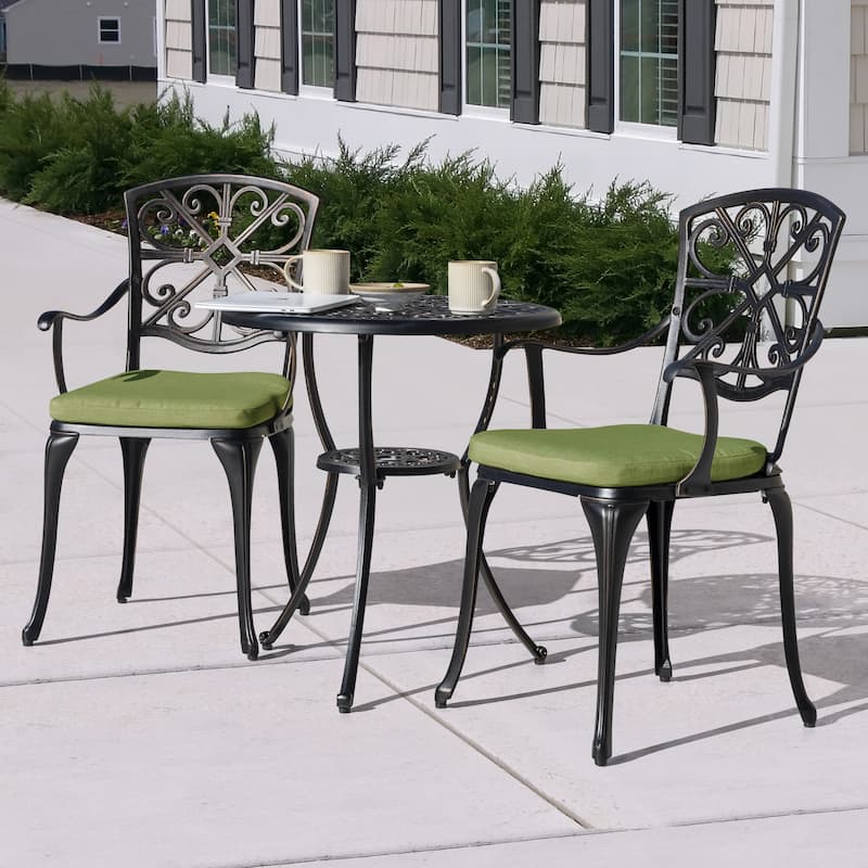 Outdoor 3-Piece Cast Aluminum Patio Set with Cushions and Umbrella Hole