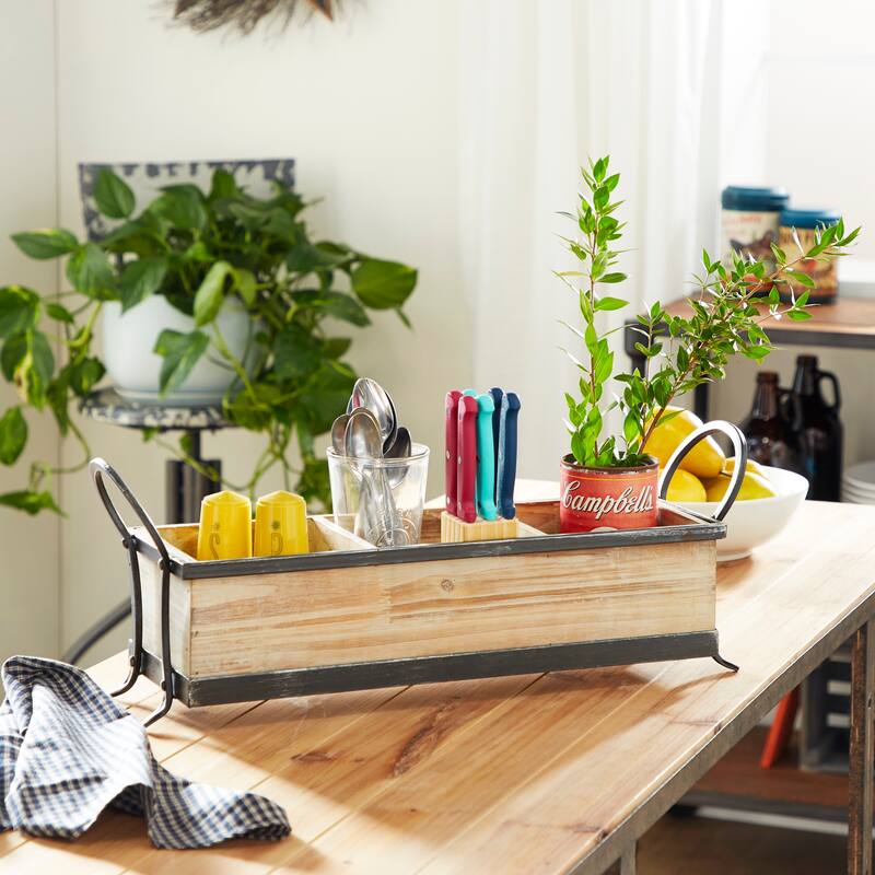 Wood Tray with Dividers - Brown - Roche River Decor - 7"W x 22"L x 8"H