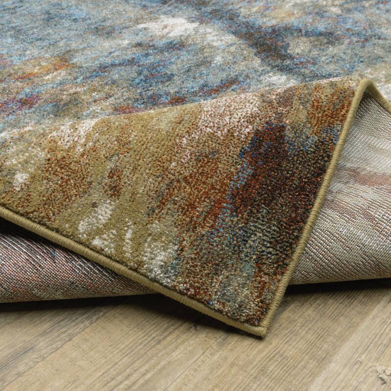 Vista Home Vance Contemporary Abstract Blue/Gold Area Rug