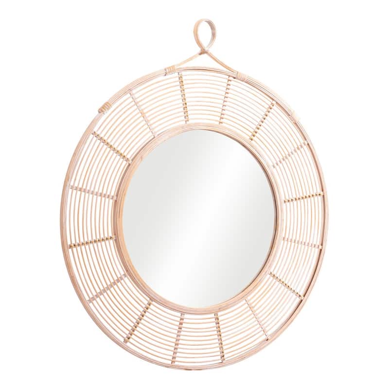 HomeRoots 37" Natural Round Framed Accent Mirror - 31.5' X '36.6' X '1.4