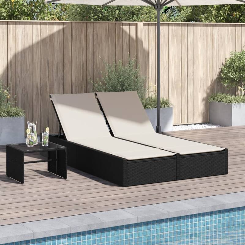 vidaXL Double Sun Lounger Black, Cream White - 78.7 x 48.4 x 28 in