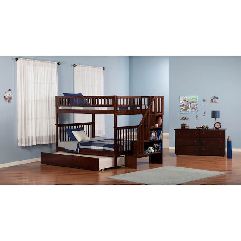 Woodland Staircase Bunk Bed Full over Full with Full Trundle Bed