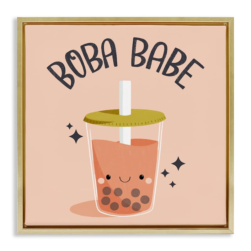 Stupell Boba Babe Bubble Tea Framed Floater Canvas Wall Art Design By Sarah Hickman - 18 x 18 - Gold