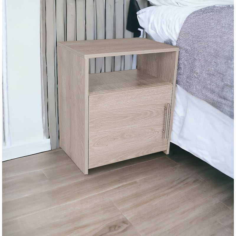 23” Modern Pine Wood Nightstand Bedside Table with Shelf and Metal Handle for Bedroom or Living Room