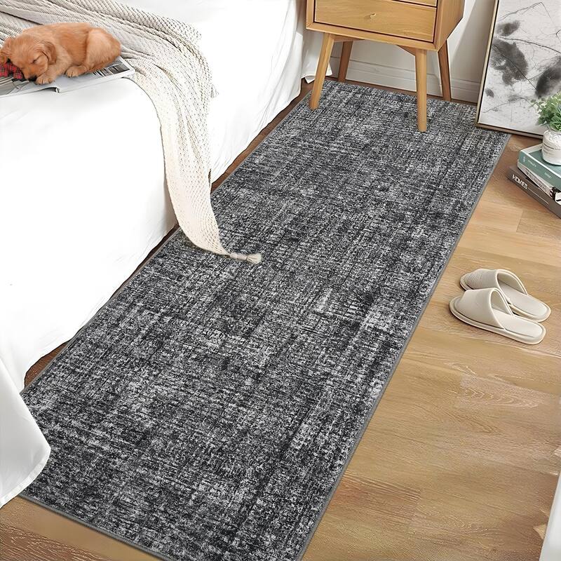 Washable Living Room Rugs Farmhouse Rug Modern Solid Carpet Soft Non Slip - Dark Gray - 2*6