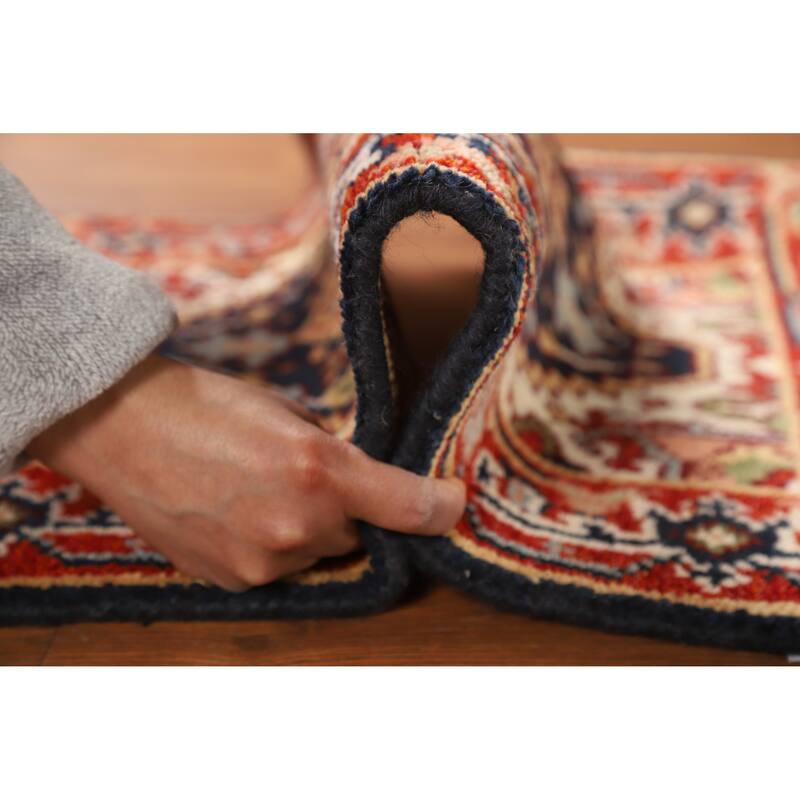 Hand Knotted Oriental 100% Wool Carpet Traditional Medallion Navy Blue & Blues Heriz (serapi) Area Rug - 3' 0'' X 2' 0''