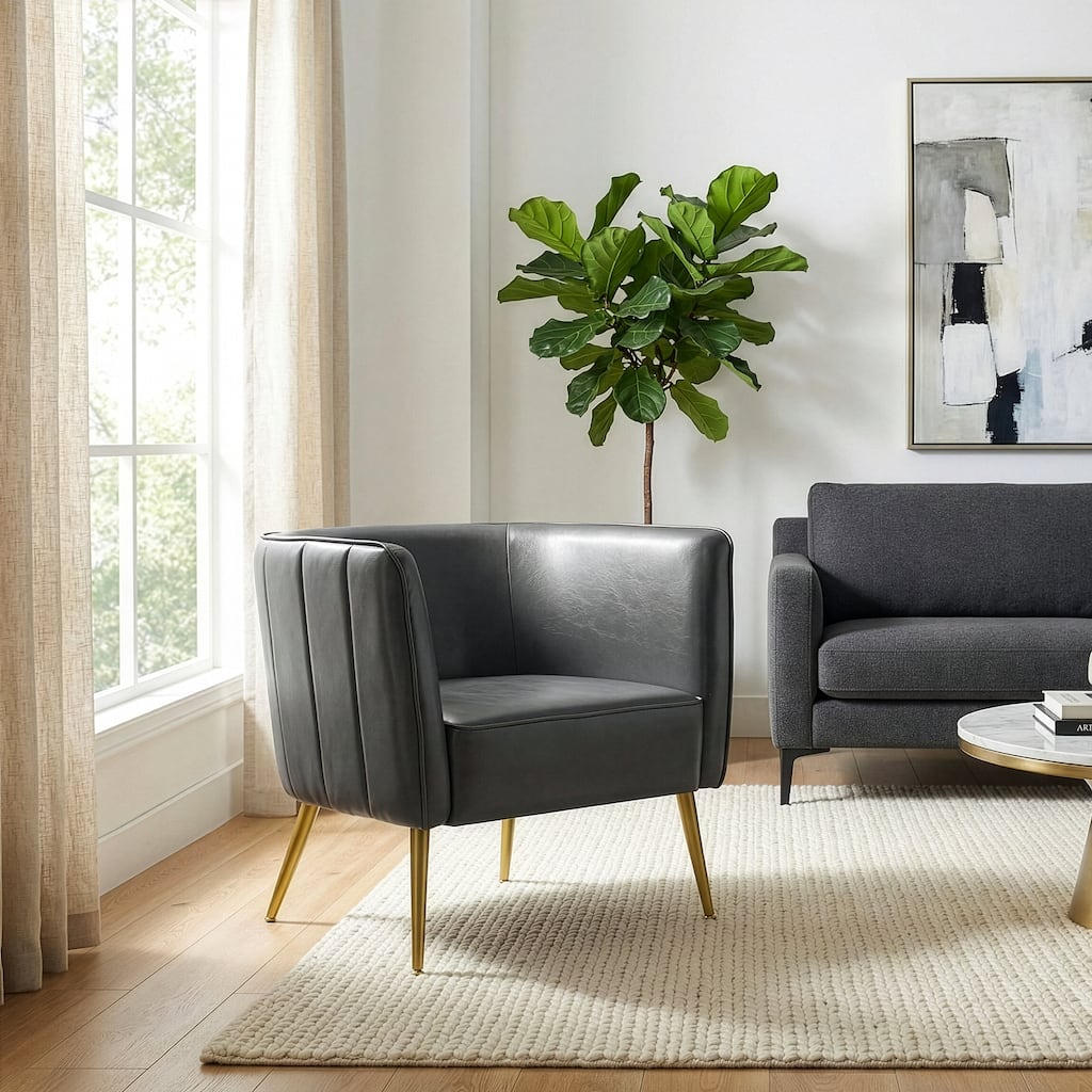 Avian Gray Faux Leather Accent Chair with Decorative Stitching