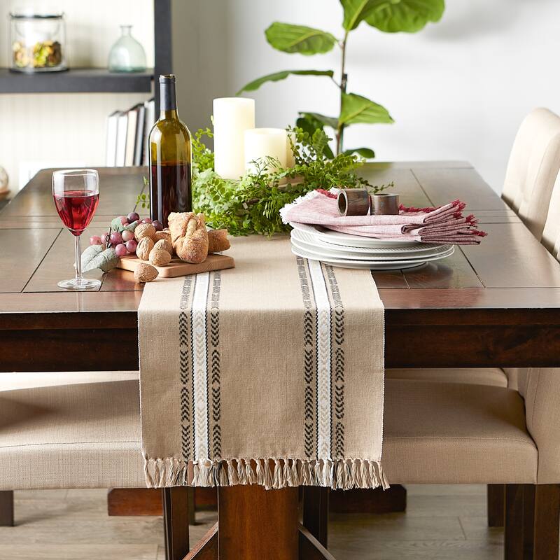 DII Dobby Striped Fringe Ribbed Table Runner