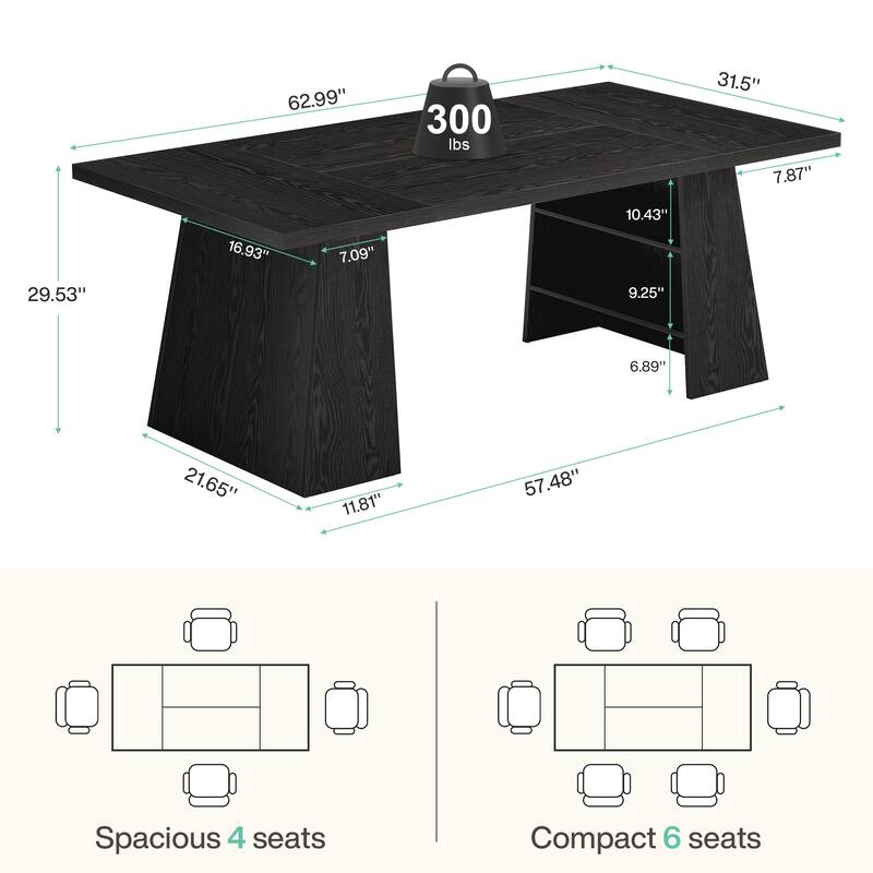 63 Inches Modern Rectangular Dining Table for 4-6