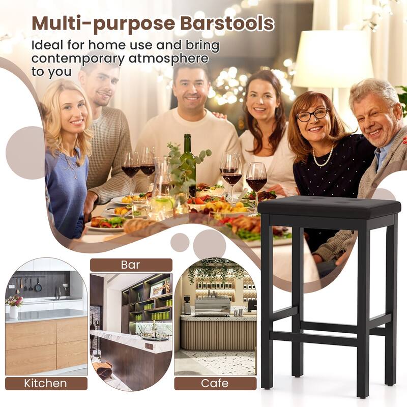 Gymax 24'' Upholstered Bar Stools Set of 4 Home Kitchen Stools w/
