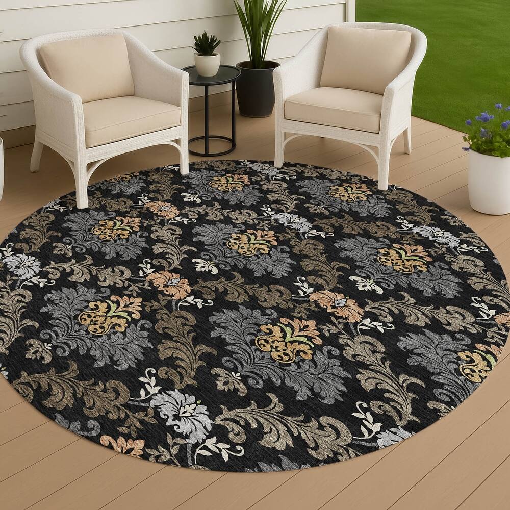 Machine Washable Indoor/ Outdoor Damask Patna Chantille Rug