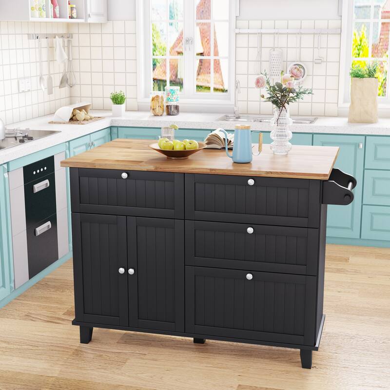 Farmhouse Kitchen Island Set with Drop Leaf and 2 Seatings