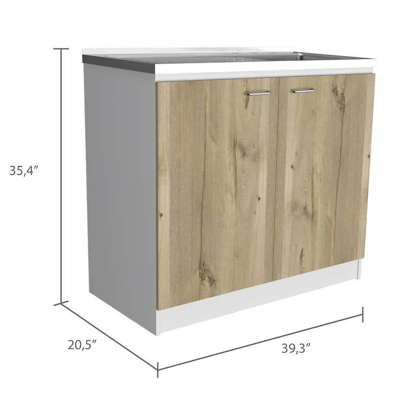 Brookeline Rectangle 2-Door Utility Sink and Cabinet White and Light Oak