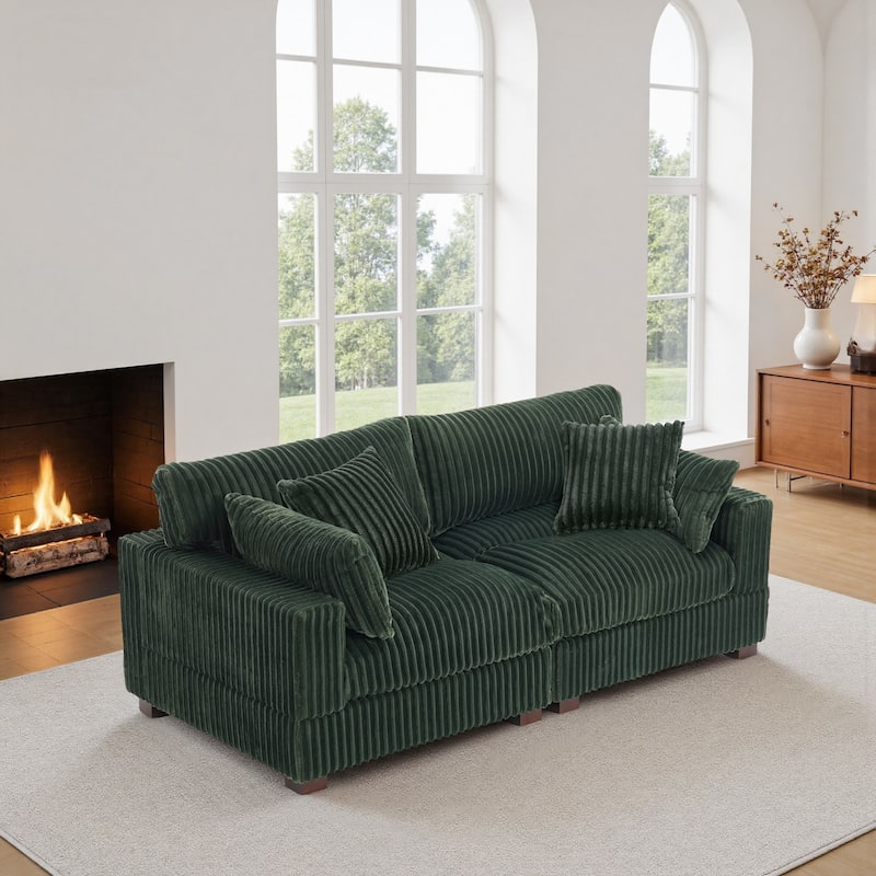Modern Plush Corduroy Loveseat Sofa Couch with Pillows