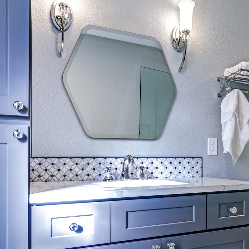 Frameless Beveled Hexagonal Black Matte Finished Wall Mirror - 24" x 32" x 0.6"
