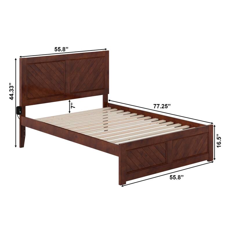 Full Platform Bed with Footboard - Modern Bedroom Furniture Set - Walnut Finish