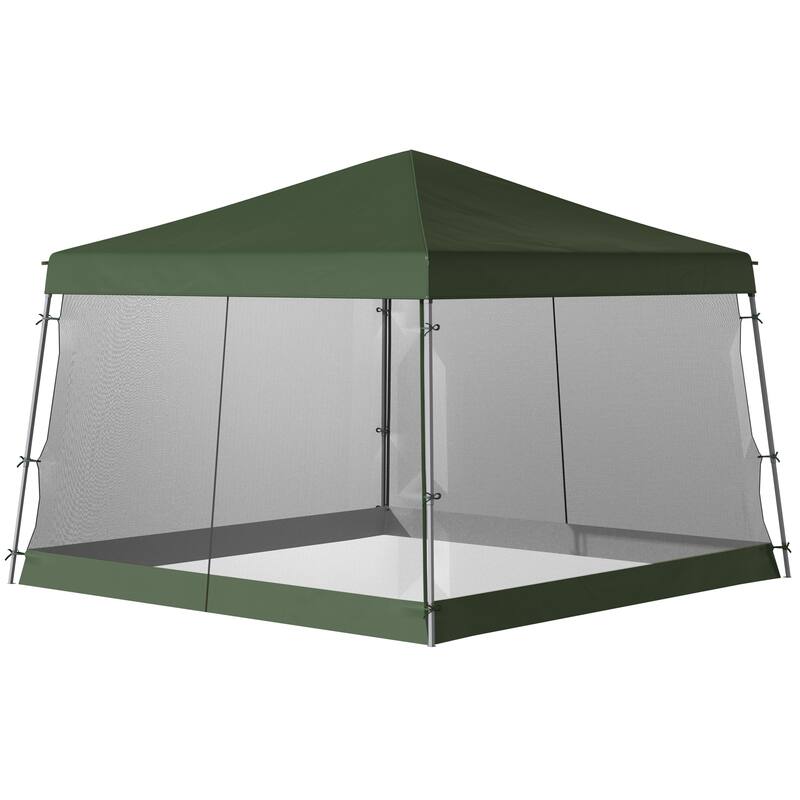 Outsunny 12' x 12' Pop Up Canopy, Foldable Canopy Tent with Carrying Bag, Mesh Sidewalls and 3-Level Adjustable Height
