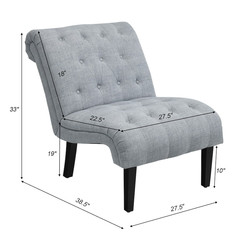 Upholstered Tufted Lounge Chair with Wood Leg - 38.5" x 27.5" x 33" (L x W x H)