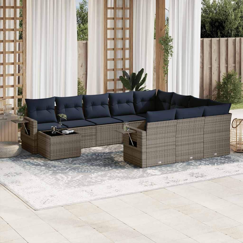 vidaXL 11 Piece Patio Sofa Set with Cushions Grey Poly Rattan - 24.4 x 24.4 x 27.2