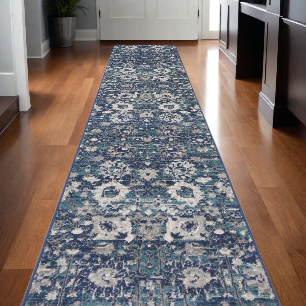 Power Loomed Distressed Floral Traditional Area Rug - 120' X '26' X '0.5