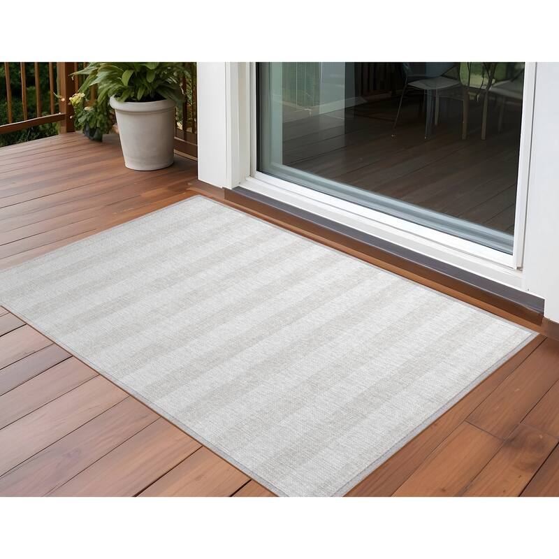 Alluva Stripe Weather Resistant Blended Style Outdoor Rug - 3' x 5' - Ivory