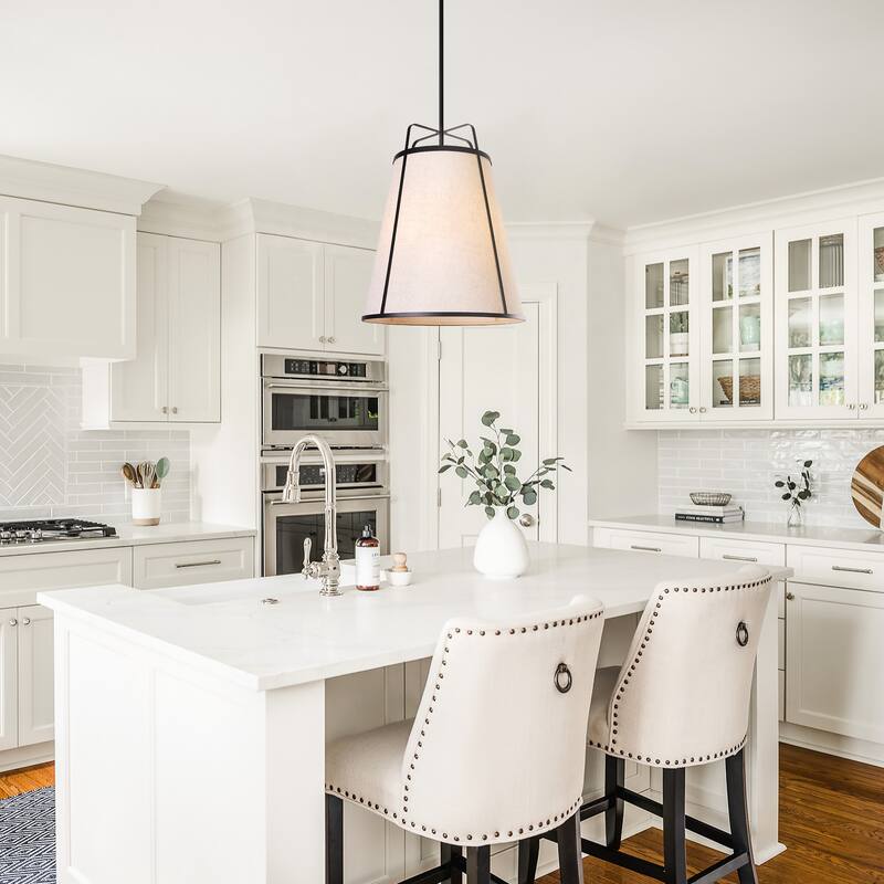 3-Light Modern Fabric Chandelier 16"x 19.7" Farmhouse Pendant Lights - 16inch x 19.7inch